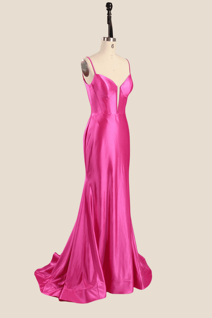 Spaghetti Straps Hot Pink Mermaid Long Dress