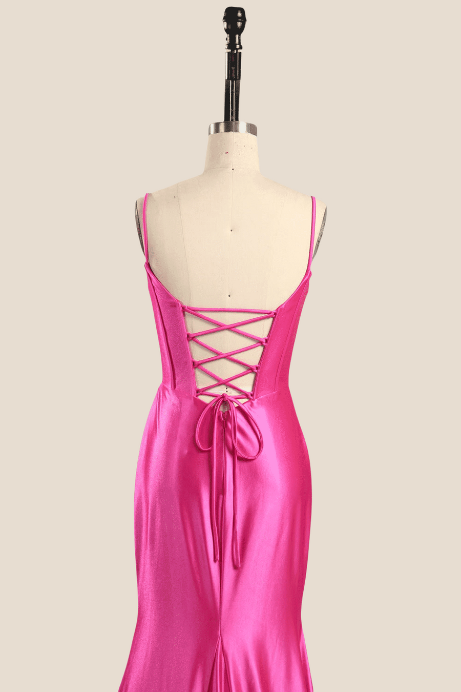 Spaghetti Straps Hot Pink Mermaid Long Dress