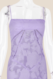 Spaghetti Straps Lavender Lace A-line Long Dress