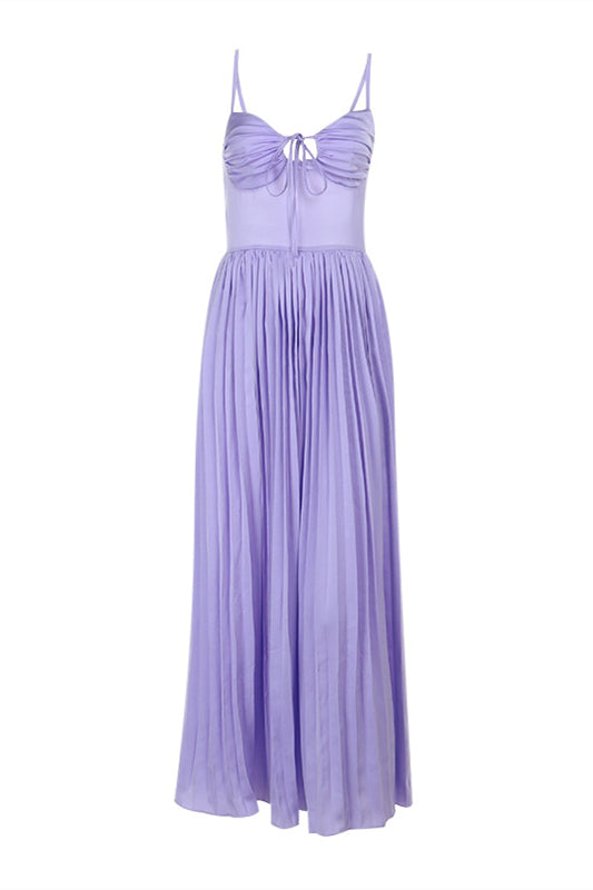 Straps Lilac Pleated Maxi Dress