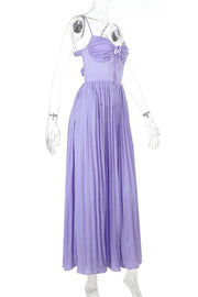 Straps Lilac Pleated Maxi Dress