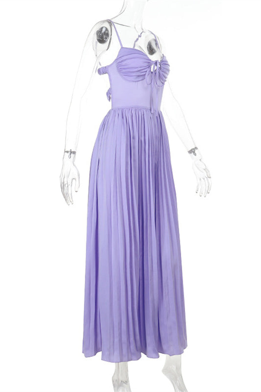Straps Lilac Pleated Maxi Dress