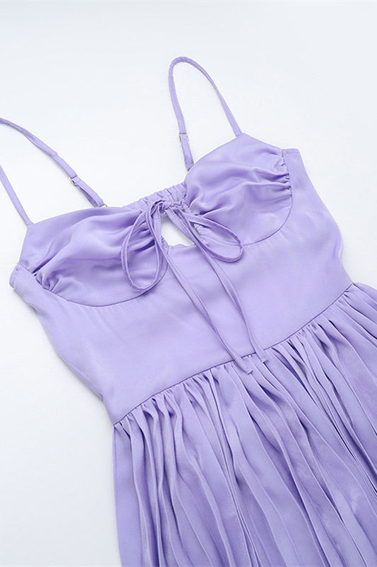 Straps Lilac Pleated Maxi Dress