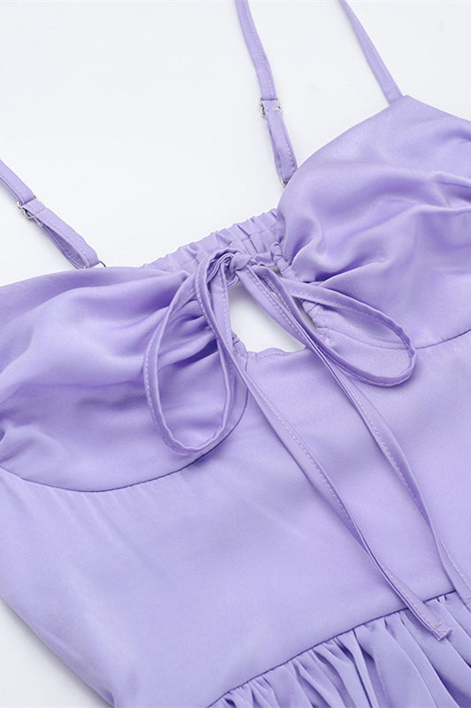 Straps Lilac Pleated Maxi Dress