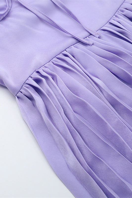Straps Lilac Pleated Maxi Dress