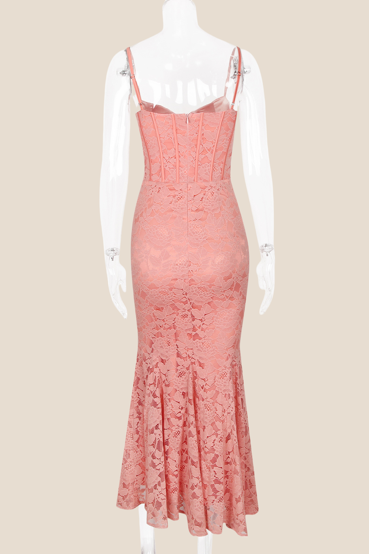 Spaghetti Straps Orange Lace Mermaid Long Dress