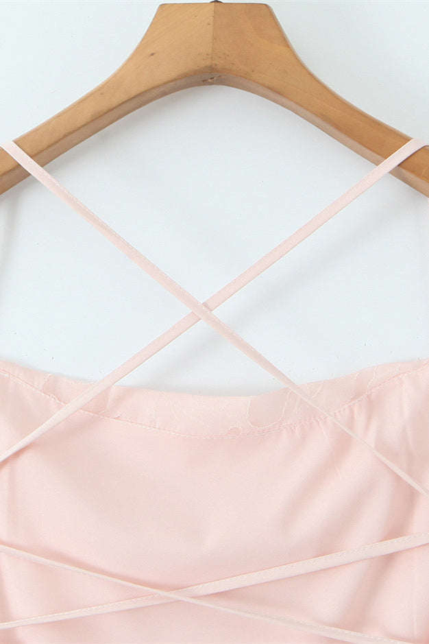Straps Pink Lace A-line Long Dress