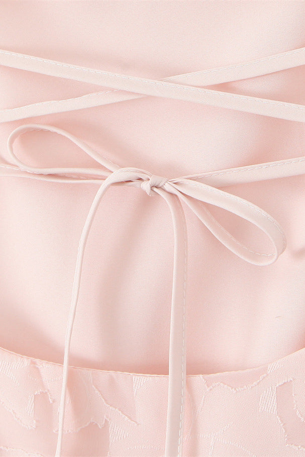 Straps Pink Lace A-line Long Dress