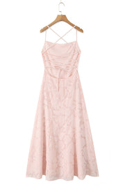 Straps Pink Lace A-line Long Dress