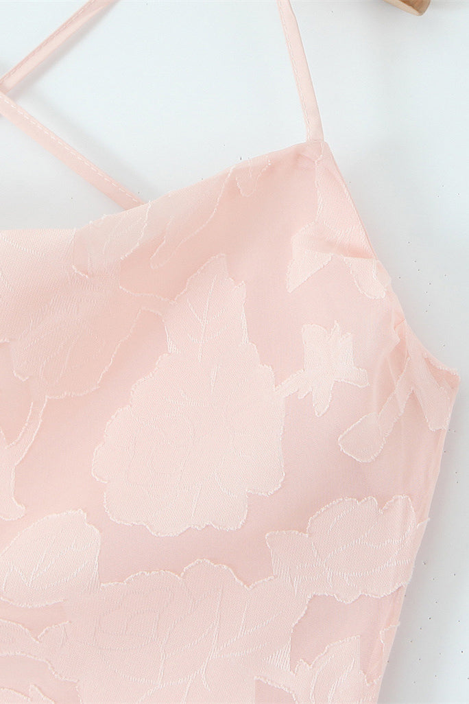 Straps Pink Lace A-line Long Dress