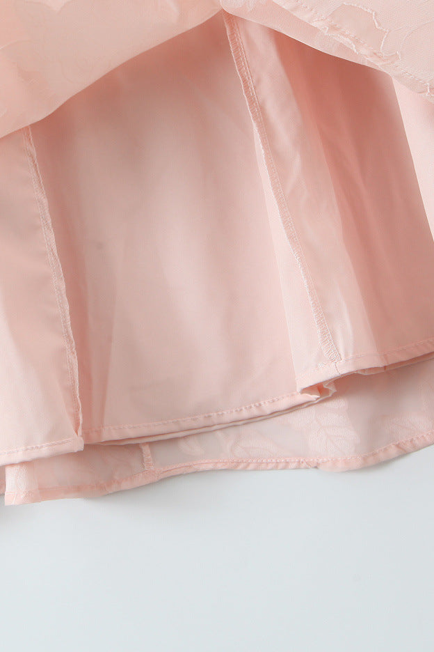 Straps Pink Lace A-line Long Dress