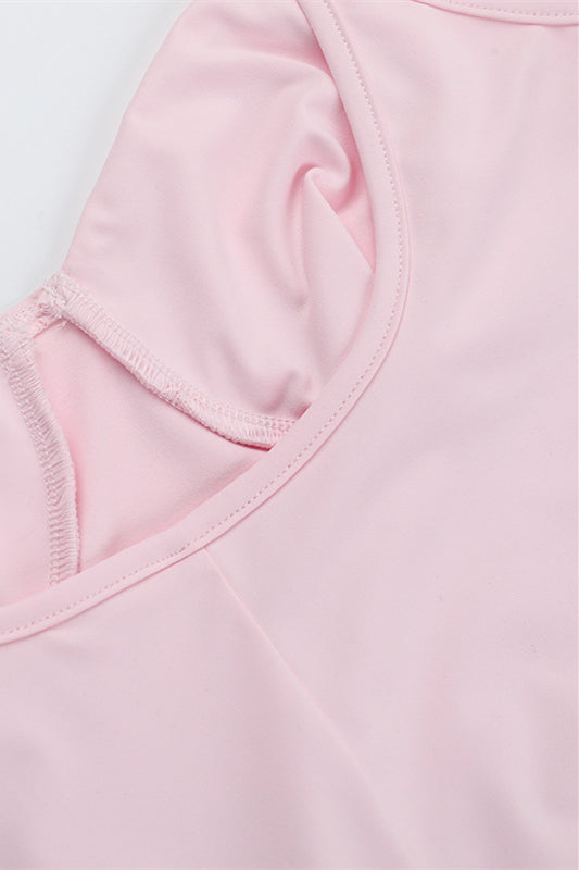 Spaghetti Straps Pink Frill Slit Dress
