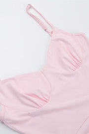 Spaghetti Straps Pink Frill Slit Dress