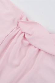Spaghetti Straps Pink Frill Slit Dress