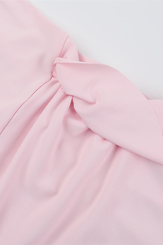 Spaghetti Straps Pink Frill Slit Dress
