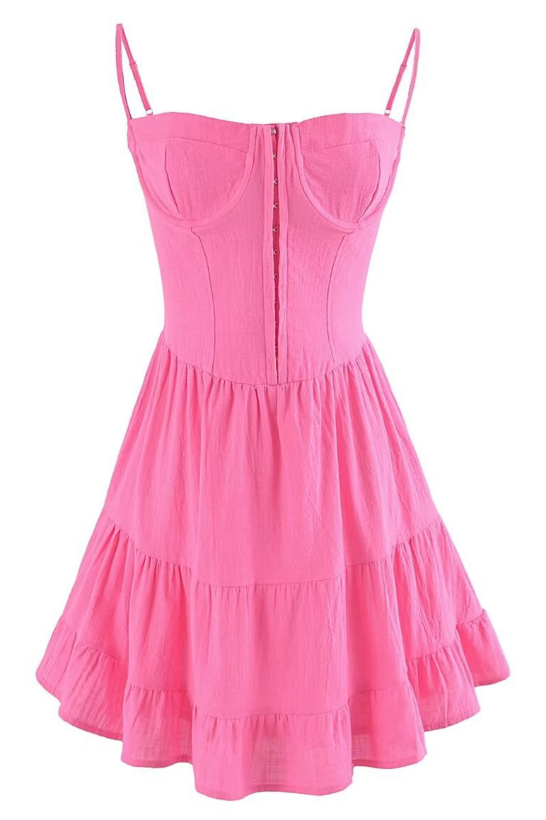 Spaghetti Straps Hot Pink Short Dress with Hooks