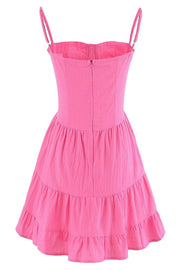 Spaghetti Straps Hot Pink Short Dress with Hooks