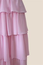 Spaghetti Straps Pink Tiered Chiffon Long Dress