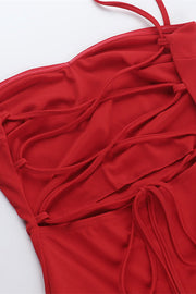 Spaghetti Straps Red Ruffle Tiered Long Dress