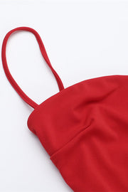 Spaghetti Straps Red Ruffle Tiered Long Dress