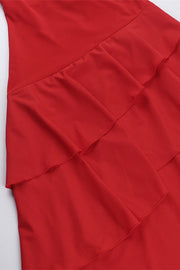 Spaghetti Straps Red Ruffle Tiered Long Dress