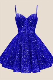 Spaghetti Straps Royal Blue Sequin Short Dress Ohmollydress Spaghetti Straps Royal Blue Sequin Short Dress Ohmollydress