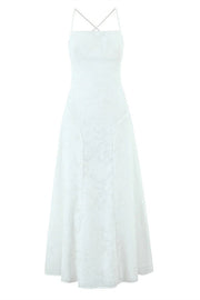 Spaghetti Straps White Floral Long Dress