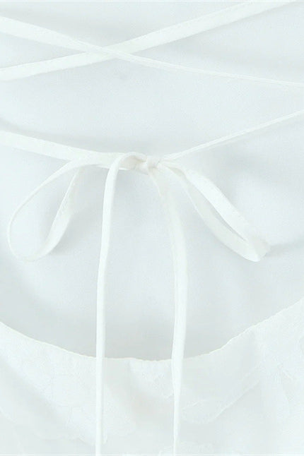 Spaghetti Straps White Floral Long Dress