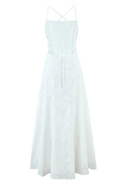 Spaghetti Straps White Floral Long Dress