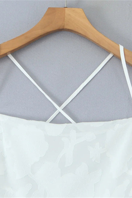 Spaghetti Straps White Floral Long Dress