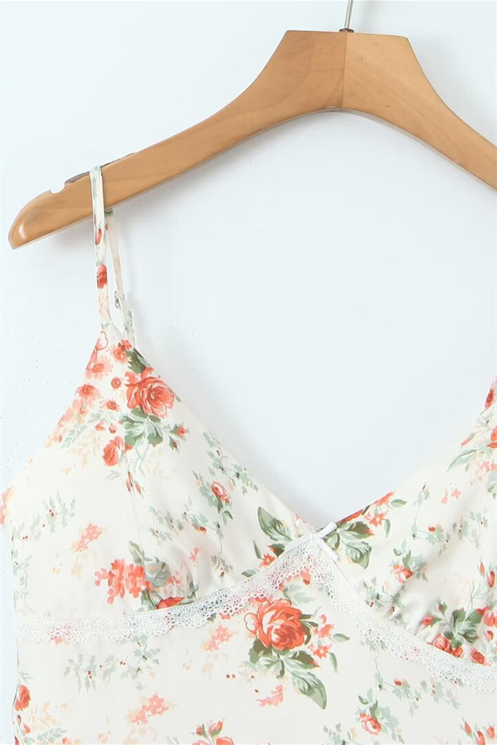 Spaghetti Straps White Floral Print Short Dress