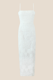 Spaghetti Straps White Lace Sheath Long Dress