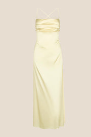 Spaghetti Straps Yellow Back Tie Long Dress