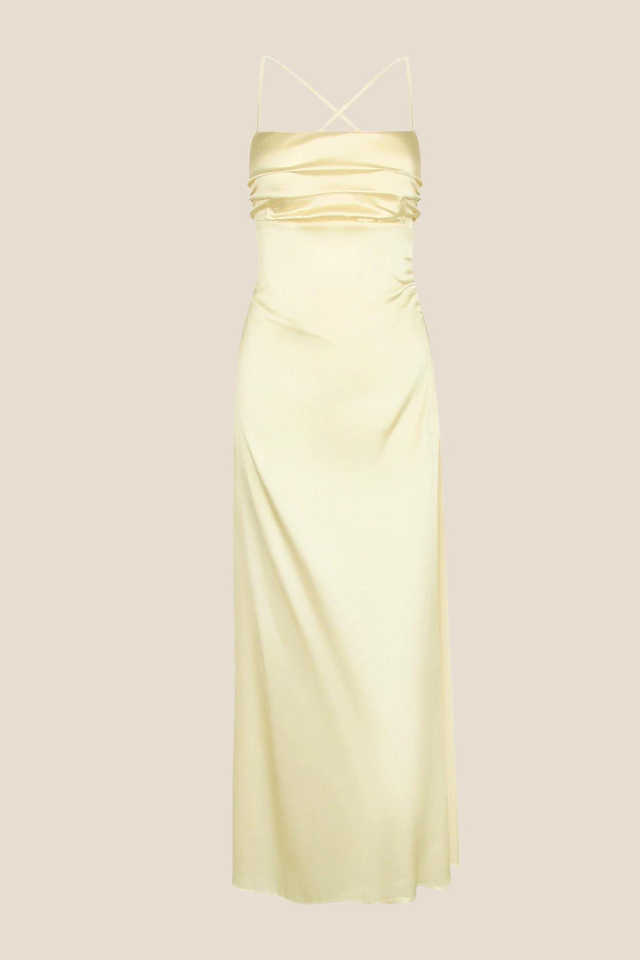 Spaghetti Straps Yellow Back Tie Long Dress