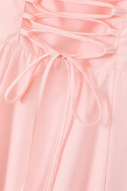 Spaghetti Straps Pink Tie Front Midi Dress