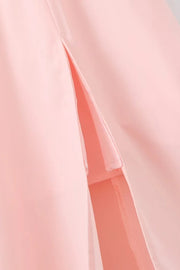 Spaghetti Straps Pink Tie Front Midi Dress