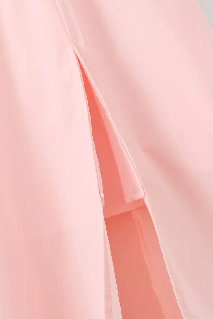 Spaghetti Straps Pink Tie Front Midi Dress