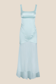 Square Neck Blue Chiffon Spliced Long Dress