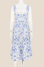 Square Neck Floral Print A-line Midi Dress