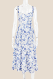 Square Neck Floral Print A-line Midi Dress