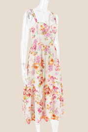 Square Neck Floral Print A-line Midi Dress