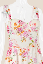 Square Neck Floral Print A-line Midi Dress