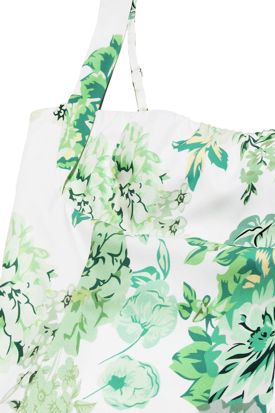 Square Neck Green Floral A-line Short Dress