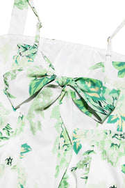 Square Neck Green Floral A-line Short Dress