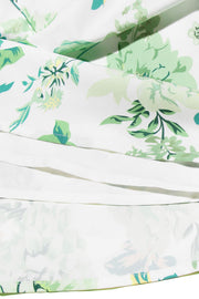Square Neck Green Floral A-line Short Dress