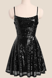 Square Neck Lilac Ruched Sequin Short Dress