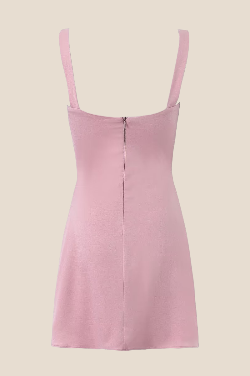 Square Neck Pink A-line Party Dress