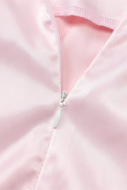 Square Neck Pink A-line Satin Short Dress