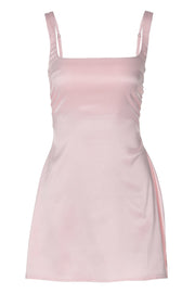 Square Neck Pink A-line Satin Short Dress