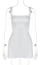 Square Neck Pink A-line Satin Short Dress